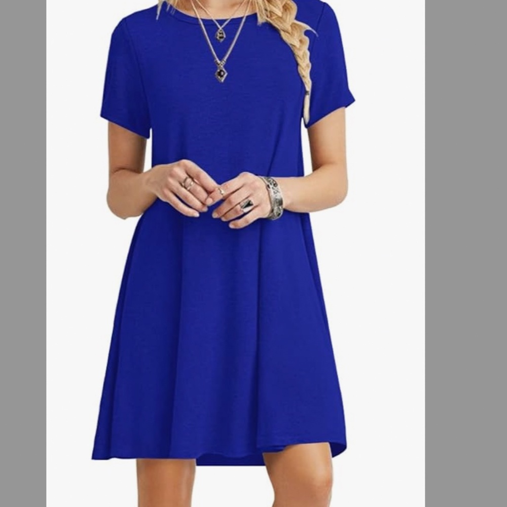 POPYOUNG Casual Swing T-shirt Dress Royal Blue EUC XL